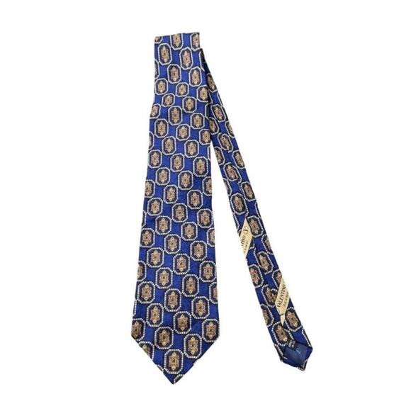Valentino Cravatte Tie Mens Blue Silk Medallion Geometric Made in Italy Luxury - Picture 2 of 10